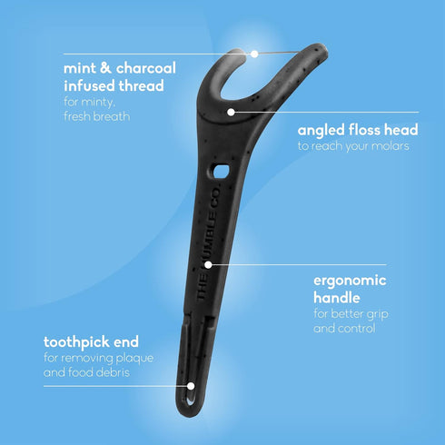 The Humble Co. Charcoal Floss Picks (200 Count) – Plant Based Dental Floss Picks with Grip Handle for Oral Care
