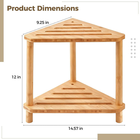 NIMBLOOM 2-Tier 14.57 9.25 12 90 Wood Corner Shower Stool with Storage Shelf, Wooden Bath Bench for Shaving Leg