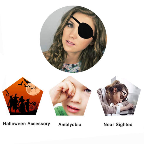 Pirate Eye Patches 2 Pack, Adjustable Amblyopia Lazy Eye Patches for Adults and Children, Black