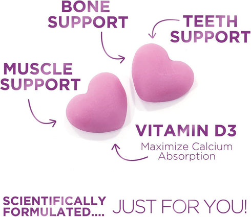 Calcium Supplement + Vitamin D3, Sugar Free Calcium Gummies for Bone & Teeth Support, 60 Gummies