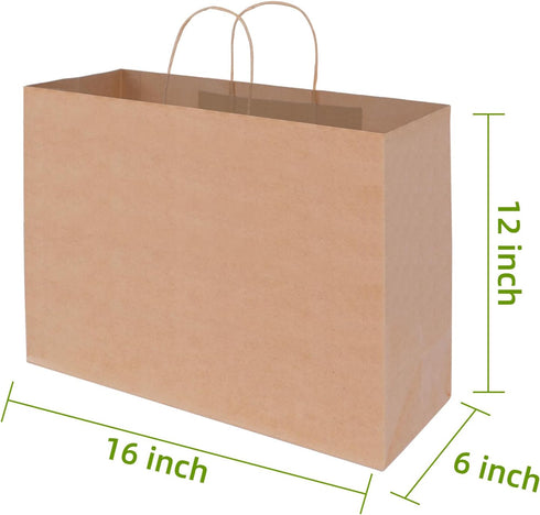 Johuivo 50 16x6x12 Inches Brown Paper Bags with Handles, Pcs Brown Shopping Paper Bags, Recyclable Kraft Gift Bag