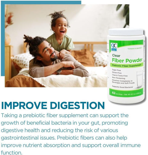 Quality Choice Clear Prebiotic Fiber Supplement Powder for Digestive Health - 62 Servings, 8.3 Ounces - Tasteless