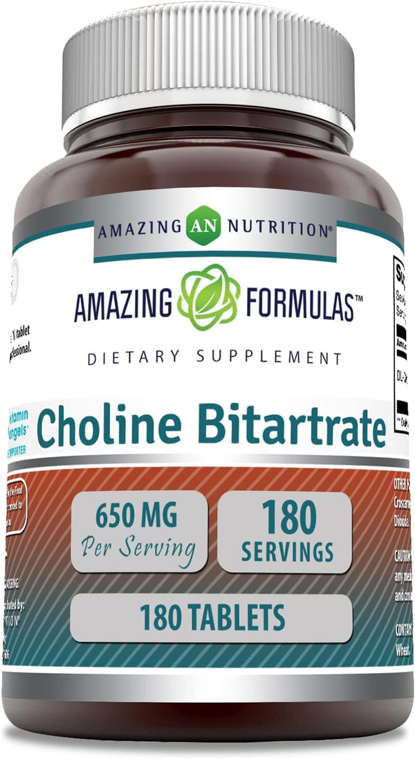 Amazing Formulas Choline Bitartrate Supplement, 650 Mg, 180 Tablets, Non-GMO, Gluten-Free