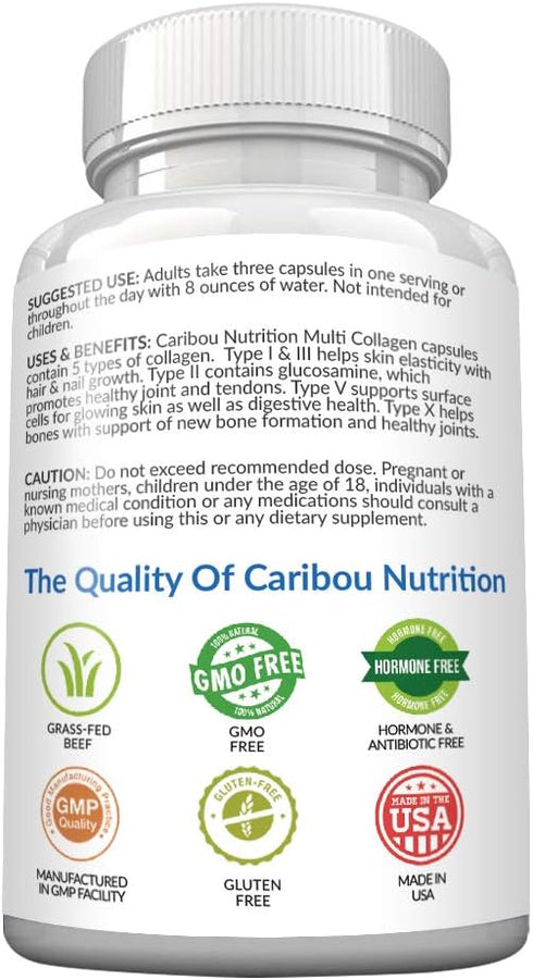 Multi Collagen Pills, 180 Capsules - Type I, II, III, V & X Collagen Peptides, Wild Fish, Eggshell, Chicken & Beef