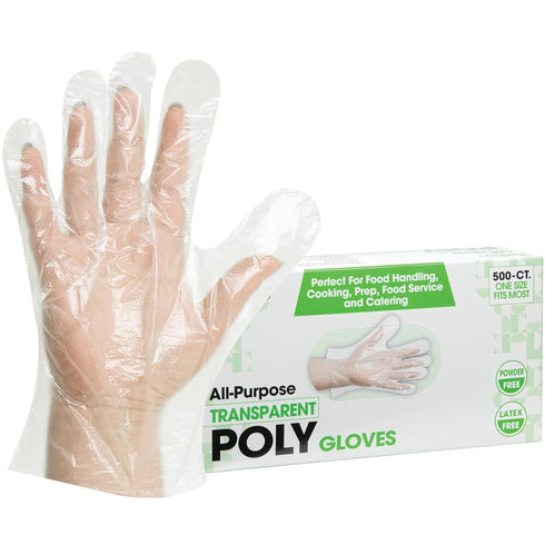 ForPro Disposable Poly Plastic Gloves, All-Purpose Food Safe Gloves for Cooking, Food Handling, 500-Count