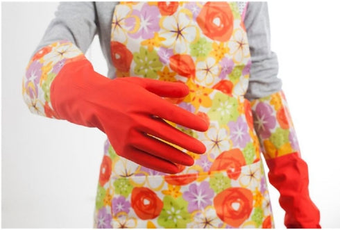 Kitchen Rubber Cleaning Gloves with Warm Lining - Household Thickening PU Waterproof Dishwashing Latex Glove, Large 2