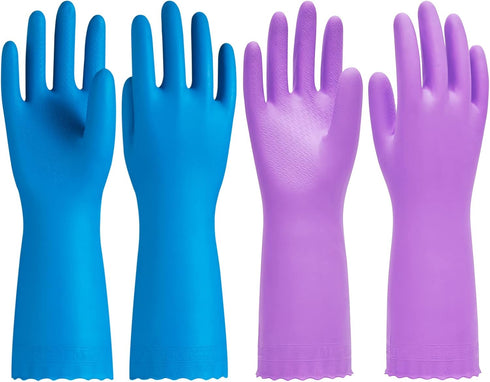 PACIFIC PPE 2 Pairs Dishwashing Cleaning Gloves, Latex Free with Cotton Lining, Large (Purple+Blue)