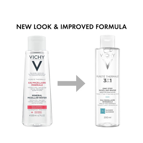Vichy Pureté Thermale One Step Micellar Water - Makeup Remover & Facial Toner with Vitamin B5, Gentle Eye Makeup Remover