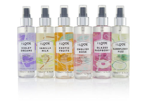 I Love Glazed Raspberry Scented Body Mist - Long Lasting Body Spray with Natural Fruit Extracts, 5.1 oz