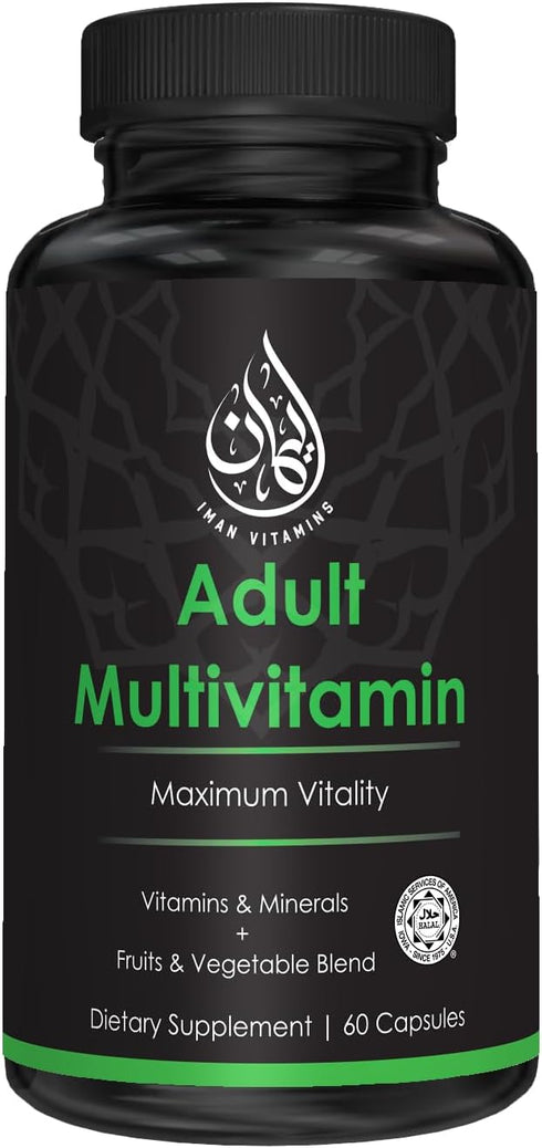 Halal Complete Multivitamin Capsules for Adults Men & Women | 60 Count | 42 Fruit & Vegetable Blend with Iron, Zinc