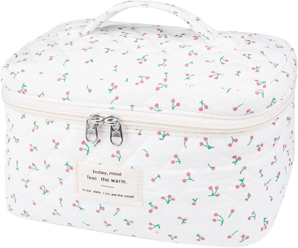 Large Cute Makeup Bag for Women, Floral Coquette Aesthetic Toiletry Organizer Bag for Travel