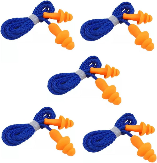 5 Pairs Reusable Silicone Ear Plugs, Corded Earplugs with String for Sleep Noise Cancelling and Hearing Protection