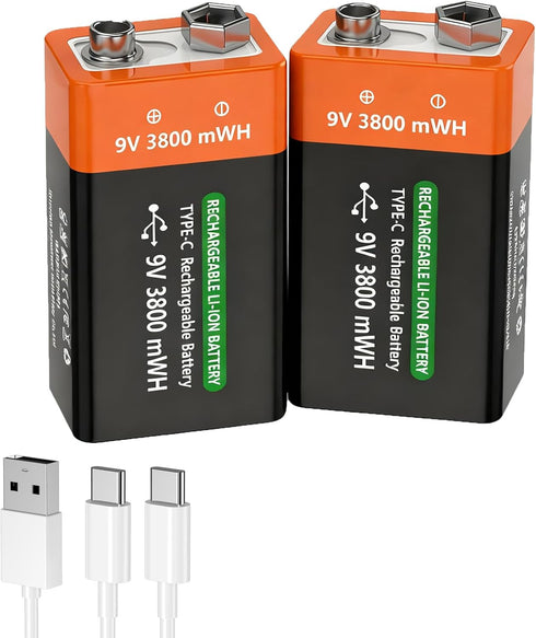 YISHDA USB Rechargeable 9V Batteries Lithium 9 Volt Battery for Smoke Detector 6F22