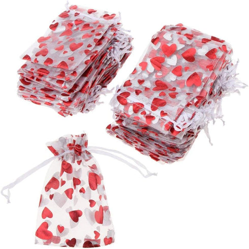 100pcs Love Heart Gift Bags, Drawstring Candy Bags for Jewelry Packaging, Wedding Gift Pouch for Parties