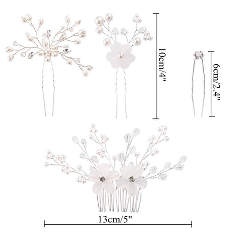 inSowni 28 Pack Silver Flower Pearl Wedding Bridal Hair Side Combs and U Shaped Hair Pins Clips for Women Girls