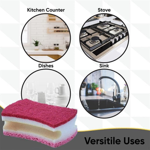 Non-Scratch Heavy Duty Dual Sided Kitchen Scrubber Sponge, 12 Sponges, Red/Pink
