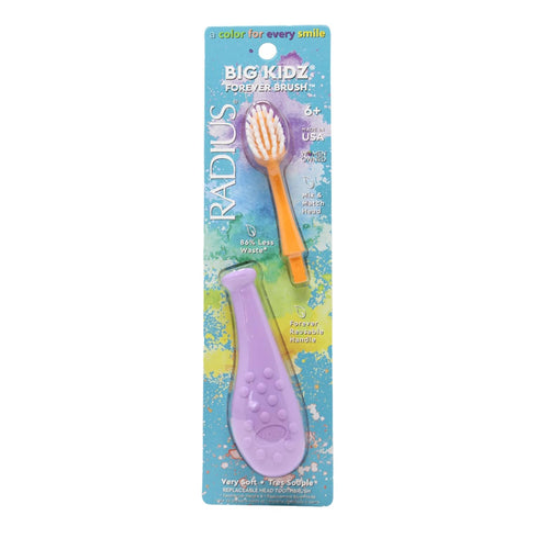 RADIUS Big Kidz Forever Brush with Replaceable Head Toothbrush for Children 6 Years and Up, BPA Free, Extra Soft
