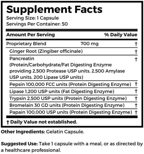 Dr. Clark Digestive Enzymes Supplement – 700mg, 50 Gelatin Capsules, Promotes Gut Function & Digestive Health