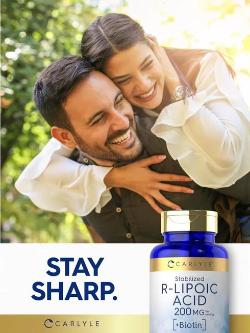 Carlyle R-Lipoic Acid 200mg, 60 Capsules, Stabilized R-Lipoic Acid with Biotin, Non-GMO, Gluten Free