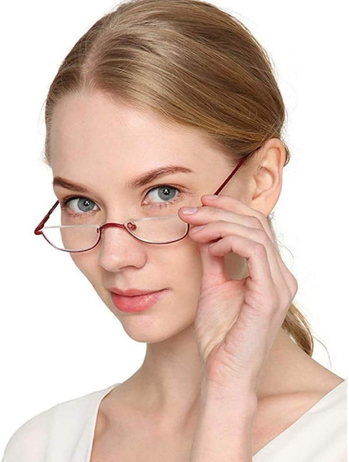 KoKoBin Upgraded Translucent Reading Glasses, 3 Pairs Half-Frame Metal Readers for Men and Women, Red, Brown, Gunmetal