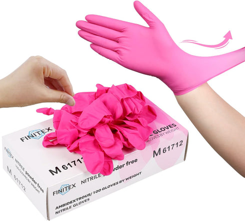 FINITEX Pink Nitrile Disposable Gloves - 3.5mil, 100PCS Powder Free Latex Free Cleaning Medical Exam Food Gloves