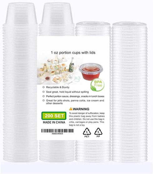 200-1oz Clear Polypropylene Small Plastic Containers with Lids