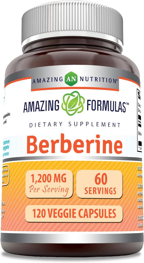 Amazing Formulas Berberine Supplement, 1200 Mg Per Serving, 120 Veggie Capsules, Non-GMO, Gluten-Free