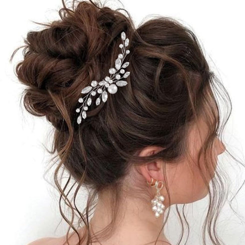 Pearl Bride Wedding Hair Pins, Silver Rhinestone Hair Piece by JAKAWIN, Bridal Hair Accessories