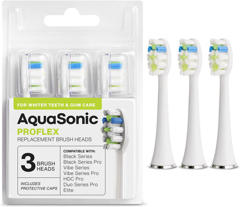 AquaSonic Proflex Replacement Brush Heads, Compatible with Many AquaSonic Toothbrush Handles, 3 Pack, White