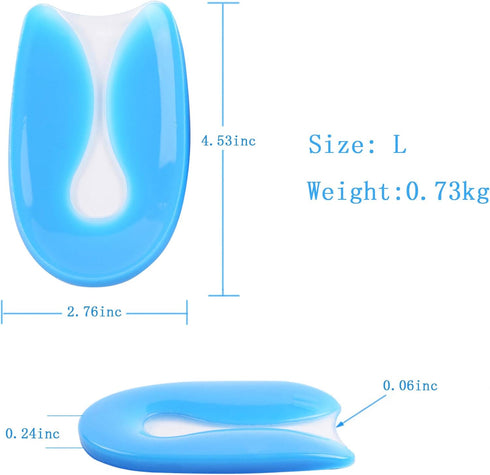 Silicone Gel Heel Cups - Heel Pads for Plantar Fasciitis, Heel Spurs & Heel Pain Foot Care, Size L