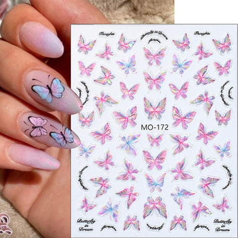 5D Aurora Butterfly Nail Stickers for Women, Cartoon Butterfly Nail Art Decals for Nail Designs