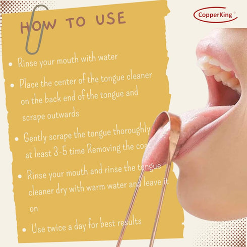 Set of 2 Pure Copper Metal Tongue Cleaner Pack, Easy to Use Ayurvedic Tongue Scrapers for Better Oral Hygiene