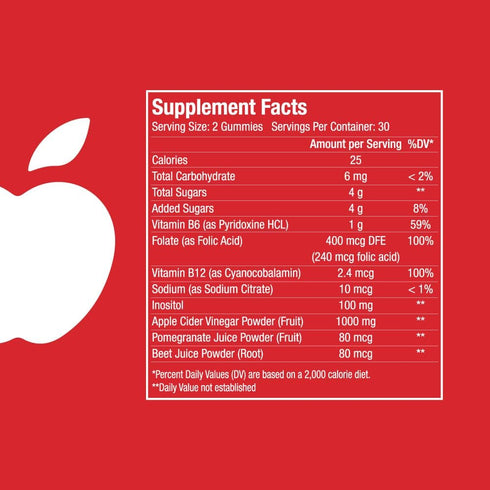 Gummies 60 Gummies B12 Apple Cider Vinegar - - Vitamins - Natural Fruit Flavor - Gluten Free & Non GMO - Vitamin