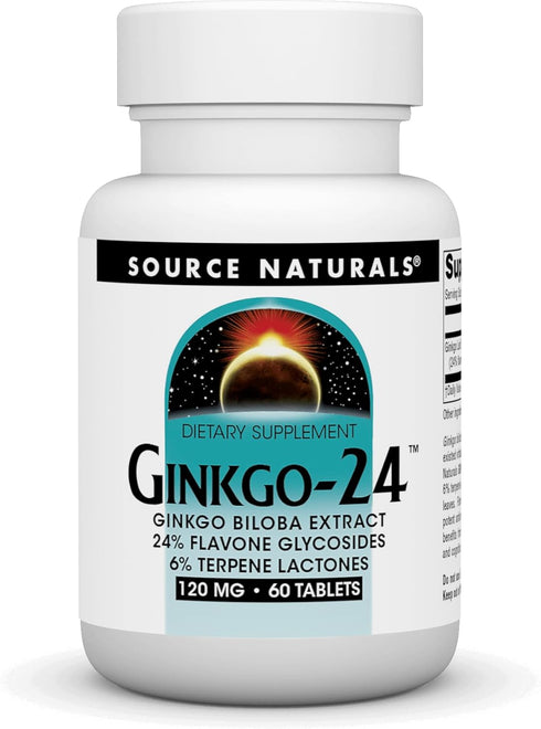 Source Naturals Ginkgo-24 - Ginkgo Biloba Extract 120 mg, Supports Mental Acuity - 60 Tablets
