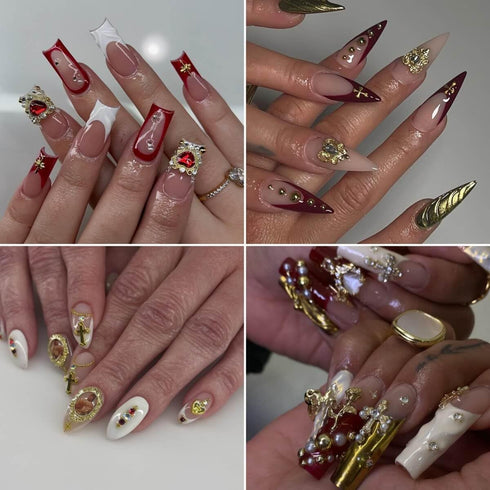 80+ Pcs Golden Nail Charms with Rhinestones, Nail Art Accessories for Women Manicure Craft Supplies