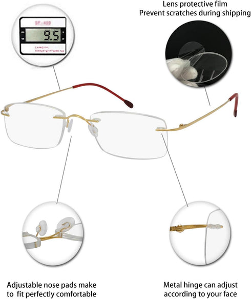 OCCI CHIARI Reading Glasses, 1.75 Magnification for Women Men, Trendy Reader with Titanium Frameless Clear Lens