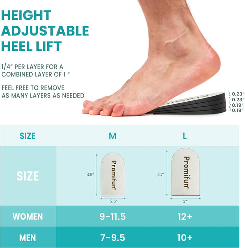 2-Pair Set Heel Lifts for Heel Pain Relief - Promifun 4 Layer Adjustable Orthopedic Shoe Inserts for Plantar Fasciitis