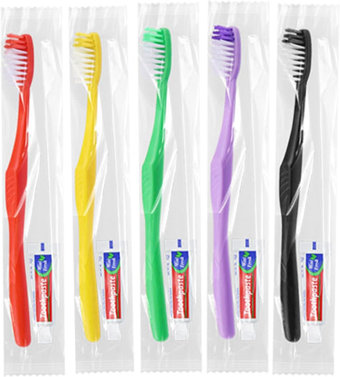 30pcs Disposable Toothbrushes with Toothpaste, Individually Wrapped Travel Toothbrush Kit in Bulk (5 Colors)