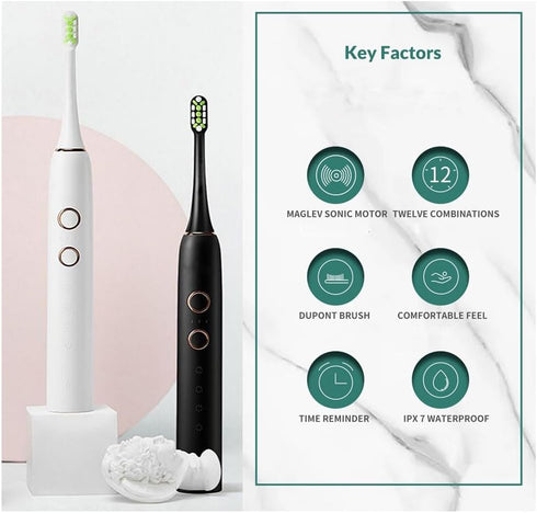 OUGEER Toothbrush,4 Modes,3 4 Heads,IPX7,Smart Sonic Electric Toothbrush for Adults,Rechargeable Electric Power Working