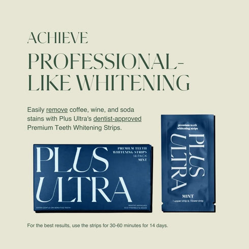 PLUS ULTRA Premium Teeth Whitening Strips, Eco-Friendly Vegan Stain Remover, Mint, 28 Strips (14-Day Treatment)