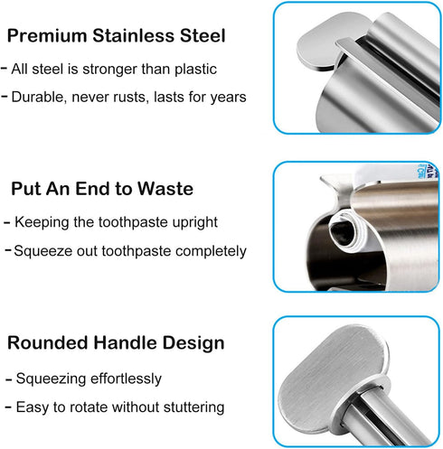 Toothpaste Squeezer - Metal Tube Squeezer, Stainless Steel Tube Wringer, UDQYQ Toothpaste Holder Stand (3 Pack)