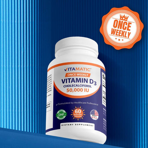 Vitamatic 3 Pack Vitamin D3 50,000 IU, Once Weekly Dose, 60 Veggie Capsules for Vitamin D Deficiencies
