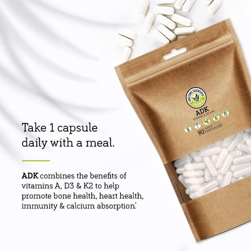 Organica DSO: ADK Vitamin Supplement, Vitamin D3 K2 and A, 90 Capsules for Bone and Heart Health Support