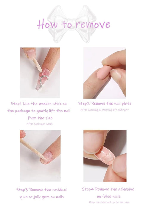Press on Nails Short Almond French Tip Fake Nails, Pink Full Cover Floral False Nails with White Star Designs