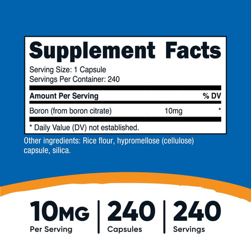 Nutricost Boron Capsules 10mg, 240 Vegetarian Capsules, Gluten Free and Non-GMO