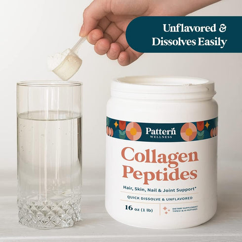 Pattern Wellness Collagen Peptides Powder (Type I & III) - Grass Fed & Pasture Raised, Hydrolyzed Collagen for Hair,