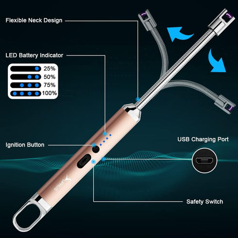 SUPRUS Rechargeable USB Lighter - Arc Electric Lighter with Safety Switch, 360° Flexible Neck, Flameless Grill Long