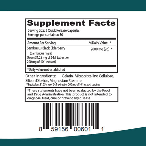 ELP ESSENTIAL Black Elderberry Capsules 2000mg | 100 Count | Super Concentrated Sambucus Extract for Antioxidant and