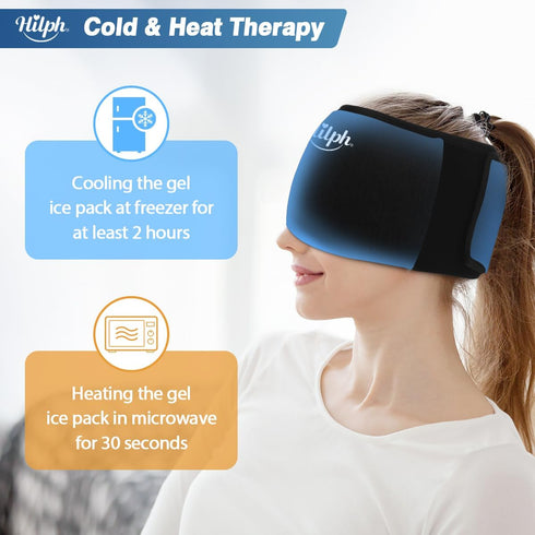 Hilph Migraine Gel Ice Pack Head Wrap for Headache Relief, Adjustable Cap with Hot Cold Compress for Tension, Stress,
