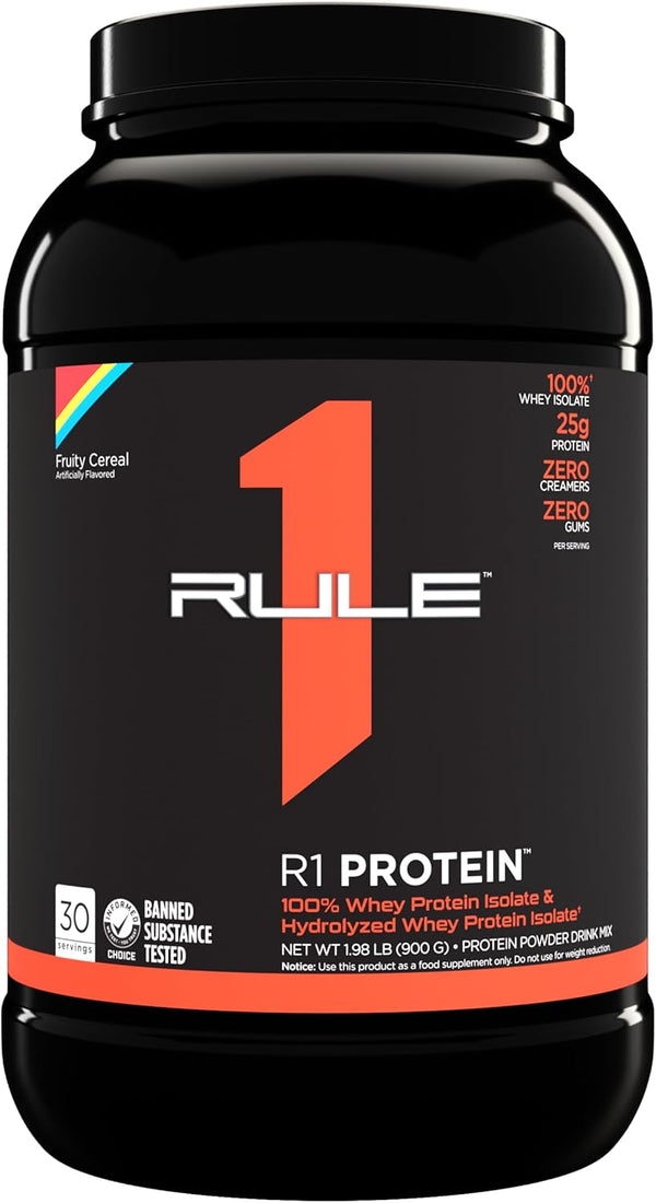 Rule 1 R1 Protein, Fruity Cereal, 1.98 lbs Powder, 25g Whey Isolate & Hydrolysate, 30 Servings